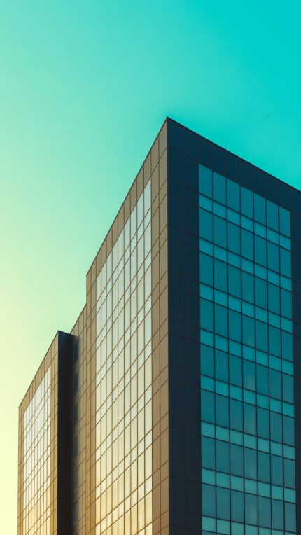 blue and white concrete building